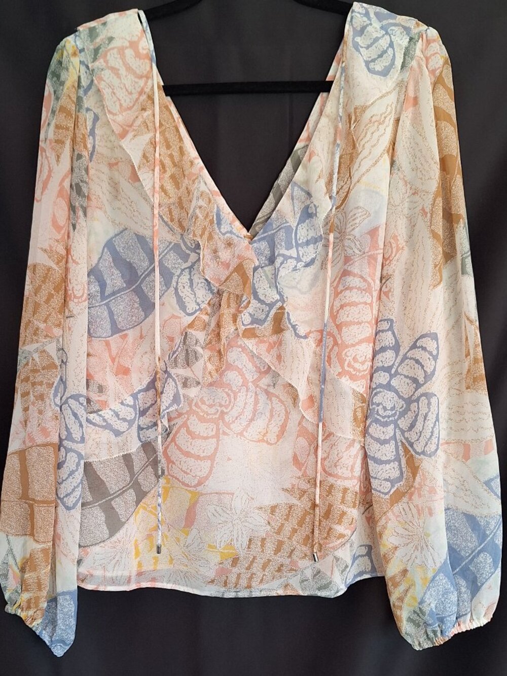 WHBM XL Romantic Feminine Chiffon Blouse Soft Floral V Dainty Romantic Prairie - Picture 3 of 12